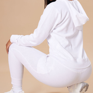 High Quality Custom Women <b>White</b> Zip Up Hoodie 2 Piece Tracksuit Set Long Sleeve Hooded <b>Sweatshirt</b> Jogger Pants Sporty Loungewear - Product Image 4