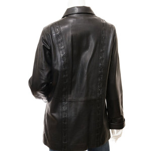 Women's Genuine <b>Leather</b> Stand Collar <b>Blazer</b> Full Sleeve Button Closure Winter Solid Color Regular Fit <b>Jacket</b> Outerwear - Product Image 4