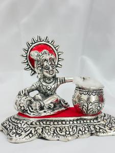 Murti de Krishna de Metal Personalizado, Flauta de Plata de Krishna con Matki para Decoración del Hogar, Bodas y Regalos Festivos - Product Image 1