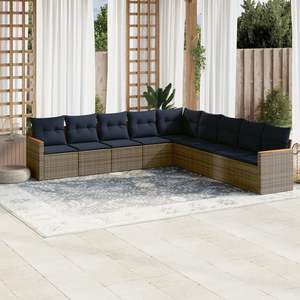 Conjunto de Sofá de Jardín de Ratán Sintético Gris con Cojines, 9 Piezas, Muebles de Exterior de Diseño Contemporáneo - Product Image 3