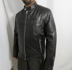 แจ็คเก็ตมอเตอร์ไซค์หนังสีดำทรงสลิมฟิต คอปกพับได้ หนังแกะแท้/หนัง PU กันน้ำ สำหรับฤดูหนาว แบบยูนิเซ็กซ์  สามารถสั่งตัดได้ - Product Image 4