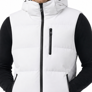 Best selling <b>Men's</b> <b>White</b> Hooded Puffer <b>Vest</b> With Zipper Closure And Side Pockets Windproof Winter Jacket Casual Style - Product Image 3