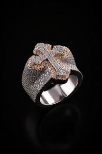 Handcrafted Exclusive Two Tone <b>Cross</b> <b>Ring</b> Full Iced Moissanite Diamond Pave Setting Hip Hop Fashion Jewelry Gift for Man's - Product Image 3