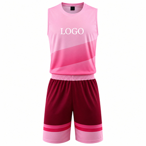 Ensemble d'uniformes de basketball rose unisexe, logo personnalisé, impression numérique, polyester respirant, vêtements de sport, tenue d'équipe, taille adulte, manches courtes - Product Image 1