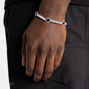 Pulsera de tenis Dvars de moissanita y diamante, plata de ley 925, chapada en oro de 18K, joyería de lujo estilo hip hop con ágata negra y trébol - Product Image 3