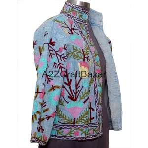 Blouson Bomber en Coton 100% à Motif Floral Multi-Saisons, Broderie Suzani TNT, Design Dessiné à la Main, Écologique et Respirant - Product Image 4