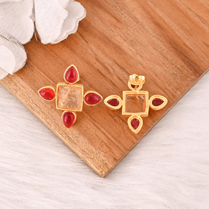 Boucles d'oreilles en laiton faites à la main avec citrine et grenat, bijoux fantaisie tendance pour femmes - Product Image 5