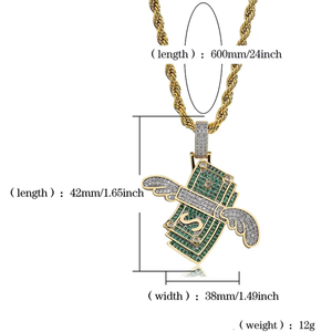 Mens Rhinestone Dollar Pendant Hip Hop <b>Chain</b> <b>Iced</b> <b>Out</b> Money Sign Symbol CZ Charm Gold Silver Bling Cuban Link Moissanite Jewelry - Product Image 3