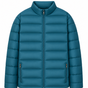 <b>Men's</b> Blue Stand Collar Puffer <b>Jacket</b> Windproof Zipper Casual Winter <b>Jacket</b> Regular Fit Polyester Wadding Solid Color - Product Image 5