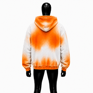 Sweat-shirt à capuche zippé dégradé orange et blanc, coupe oversize, streetwear unisexe, veste à capuche premium ombrée, fermeture éclair intégrale, effet vintage délavé - Product Image 2