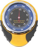 Baromètre analogique jaune avec cadran bleu et lunette métallique pour utilisation en extérieur