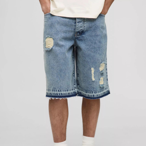 Pantalones Cortos de Mezclilla Casuales para Hombre, Estilo Boyfriend, Otoño, Nuevos, con Parches, de Alta Calidad, Transpirables, Estilo Urbano, de Algodón Elástico, Lavado Claro - Product Image 3