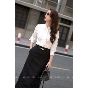 เสื้อเชิ้ตผู้หญิงแขนยาวแบบหรูหรา คอเสื้อผูกได้ ถอดออกได้ ผ้าฝ้ายเนื้อนุ่ม ระบายอากาศได้ดี เหมาะสำหรับใส่ทำงานหรือไปโรงเรียน รุ่น A8017 - Product Image 6