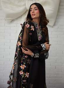 Caftán Negro con Bordado Floral para Mujer, Abaya Larga con Mangas de Malla, Vestido para el Festival Eid Al Fitr - Product Image 3
