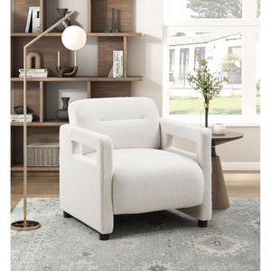 Poltrona di Lusso con Cuscino Beige, Rivestimento in Bouclé, Struttura in Compensato, Sedia d'Accento per Soggiorno - Product Image 1