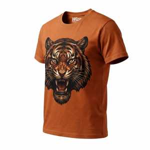 Men's Orange Short Sleeve T-<b>Shirt</b> O-Neck Casual Design Regular Fit 100% Cotton Solid Pattern Digital Print Quick Dry Breathable - Product Image 1
