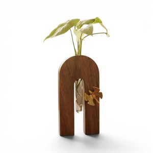 Jardinière en U avec support en métal et papillon en bois, vase hydroponique de table - Product Image 2