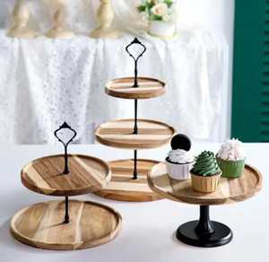 Small Wooden & Metal Eco-Friendly Handmade Cake Stand with Black Pedestal Rustic Cupcake Display Wholesale for Bakery & Events. - Product Image 4