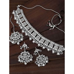 Parure de bijoux de luxe plaqué or avec strass, collier et boucles d'oreilles multi-couches en forme de goutte d'eau, style mode exagéré - Cadeau brillant - Product Image 6
