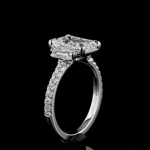 IGI Certified Lab Grown <b>Emerald</b> Cut Diamond Engagement <b>Ring</b> Baguette Side Stones Pave <b>Band</b> 10K/14K/18K Gold Wedding Anniversary - Product Image 3