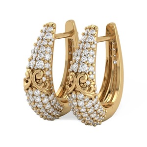 Pendientes de Aro Huggie Vintage de Oro Amarillo de 9K con Diamante Redondo de 1.34CT y Acanthus Real, Joyería Fina al por Mayor - Product Image 4