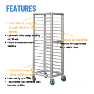 Carrito de Almacenamiento de Pan Francés de Aleación de Aluminio Comercial de 18 Niveles, Tipo Cerrado, Duradero, Anodizado Plateado, 60x40cm - Product Image 4