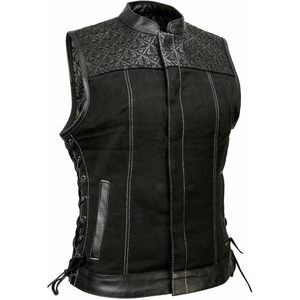 Chaleco Vaquero de Motociclista para Mujer, Modelo MDL4052 'Skelly' en Cuero Negro con Bordado de Calavera, 2025 - Product Image 5