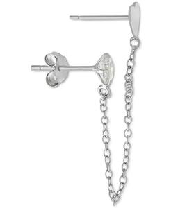 Orecchini a doppia borchia con cuore e zirconi collegati a catena in argento Sterling | Macacy's - Product Image 3