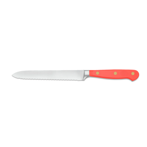 Couteau utilitaire professionnel de 5 pouces à lame dentelée en acier inoxydable, manche noir à triple rivet pour cuisine, fruits, pain, tomates - Product Image 1