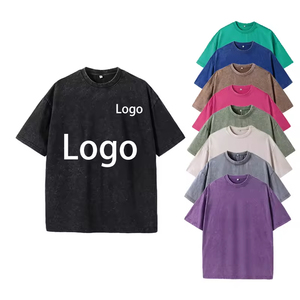 Custom Print Blank Washed T Shirt, Men's Women's Loose Fit Casual Tee 100% Cotton Custom <b>Logo</b> Crew Neck Blank Tee - Product Image 4