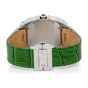 High Quality <b>Square</b> Dial Moissanite Mechanical Watch with Glass Crystal Stainless Steel Case Leather Strap Roman Numeral Analog - Product Image 3