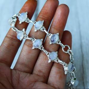 สร้อยข้อมือเรนโบว์มูนสโตน เงินแท้ 925 เครื่องประดับพลอยธรรมชาติ ทำด้วยมือ สง่างาม สำหรับผู้หญิง หินประจำเดือนเกิดเดือนมิถุนายน - Product Image 2