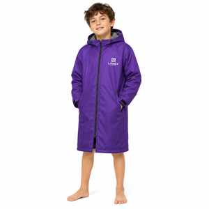 Custom Kids Waterproof Swim Parka Jacket with Hood | Windproof Fleece Lined Long Changing <b>Robe</b> <b>Coat</b> for Swimming Surfing & Beach - Product Image 1