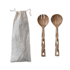 Eco-Friendly Hand-Carved Leaf Shaped Wooden <b>Salad</b> <b>Servers</b> Set Wood Serving Spoons And Forks For Kitchen Decor And Housewarming - Product Image 3