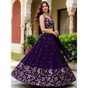 Purple <b>Sequins</b> Georgette Wedding Lehenga Choli - Product Image 6