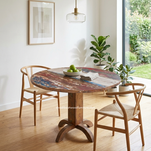 Durable Handcrafted <b>Solid</b> <b>Wood</b> <b>Round</b> <b>Dining</b> <b>Table</b> 4 Seater DIVADI Brand Antique Design Eco-Friendly Rustic Vintage - Product Image 2