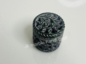 <b>Indian</b> Handmade 5x5cm Carved Round Marble Jewelry Box with Intricate Inlay Work Polished Finish for <b>Rings</b> - Product Image 4