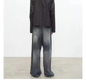 Jeans droits pour hommes de haute qualité, personnalisés, style hip-hop, respirants, effet délavé printanier avec moustaches - Product Image 2