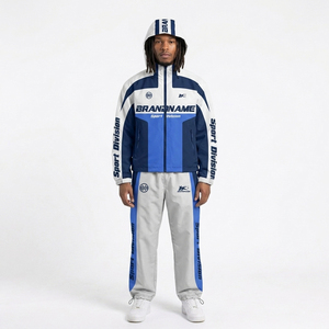 Conjunto Deportivo de 2 Piezas de Poliéster, Chaqueta con Capucha y Cierre, Pantalones Deportivos de Nailon, Resistentes al Viento, Transpirables, Ropa Deportiva Informal, Corte Holgado - Product Image 6
