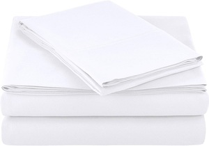 White 200TC Cotton Bed Sheet Set 2 Pillowcases 1 Fitted Sheet 1 Flat Sheet Minimalist Style <b>Machine</b> Washable - Product Image 3