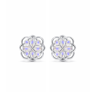 Pendientes Minimalistas Florales de Plata de Ley 925 con Tanzanita Ovalada Cabujón y Diseño de Flor de Dogwood de Ishime Jewels, Bañados en Oro y Rodio, Ideales para Fiestas - Product Image 4