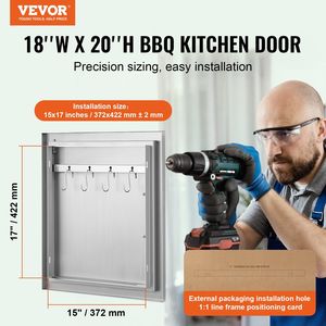Porta di Accesso BBQ da Incasso in Acciaio Inossidabile per Cucina Esterna Singola, 18L x 20H Pollici, con Maniglia Verticale a Muro per Stoccaggio - Product Image 2