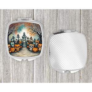 Calaveras Sugar Skulls Spooky Halloween espejo compacto plegable de bolsillo de mano espejo de maquillaje de viaje para mujeres niñas decorativo - Product Image 4