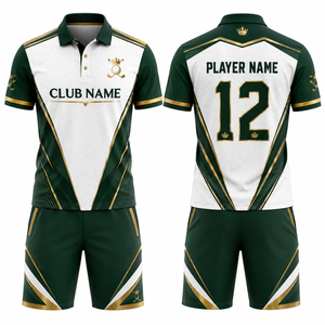 Ensemble de polo et short de golf pour femmes, couleur dégradée vert, blanc, or, en spandex, impression par sublimation, séchage rapide, taille élastique, sportif - Product Image 1