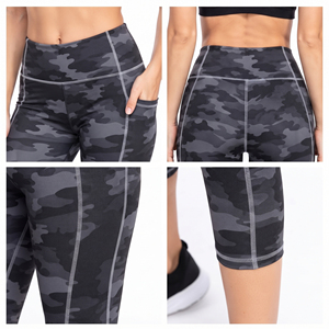 Women High Waist Camouflage <b>Capri</b> Yoga <b>Leggings</b> With Side Pockets Four-Way Stretch Spandex Polyester Pants Women 3/4 Yoga Pants - Product Image 6