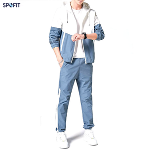 SPOFIT Men's <b>Wind</b> <b>Breaker</b> Tracksuit Hooded Zipper Full Sleeve Sporty Casual Two-Piece Suit Lightweight Breathable Spring Wear - Product Image 2