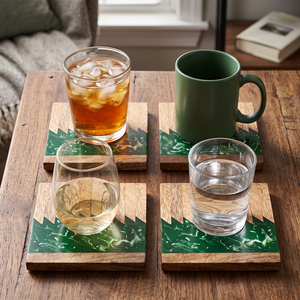 Sous-verres carrés en bois et résine faits à la main, effet marbre vert, pour la maison, le bar, le restaurant - Product Image 4