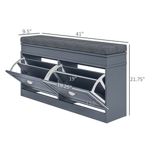 Scarpiera/Armadietto Moderno Grigio in Bambù con 2 Cassetti per 8 Paia, Ideale per l'Ingresso - Product Image 3