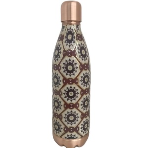 Premium Designer Printed Copper <b>Bottle</b> 1 LTR Eco-Friendly Ayurvedic Drinkware Luxury Gift Copper <b>Flask</b> with Gold Finish Accents - Product Image 1