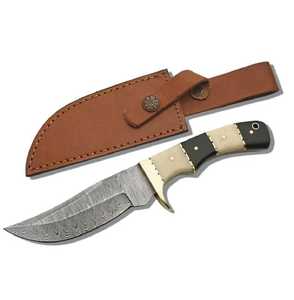Cuchillo utilitario de exterior de hoja fija de acero de Damasco hecho a mano con mango de hueso y cuerno - Product Image 5